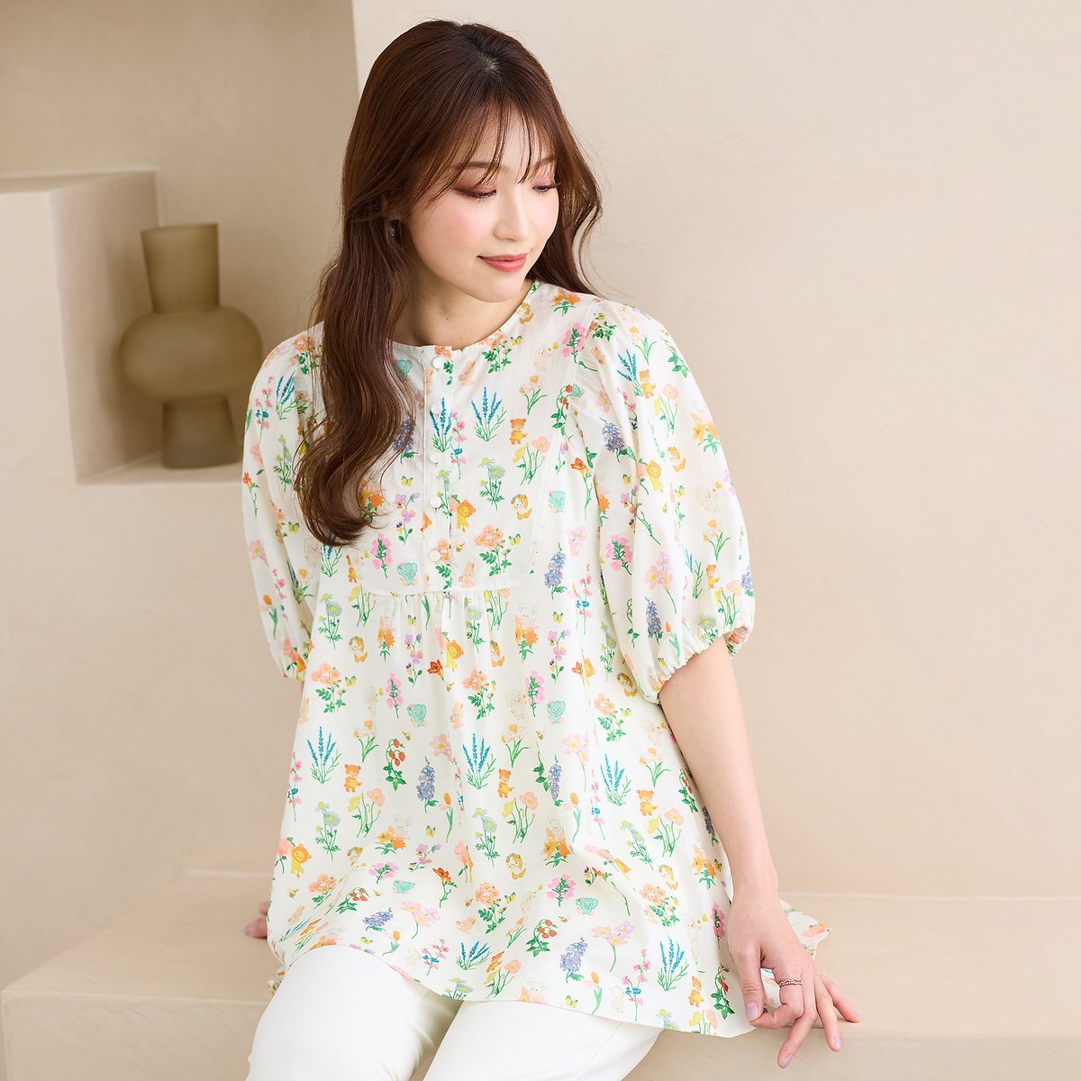 Jolly Poupee 【22fabric】花の木/ブラウス ローズティアラ トップス シャツ・ブラウス ベージュ ネイビー