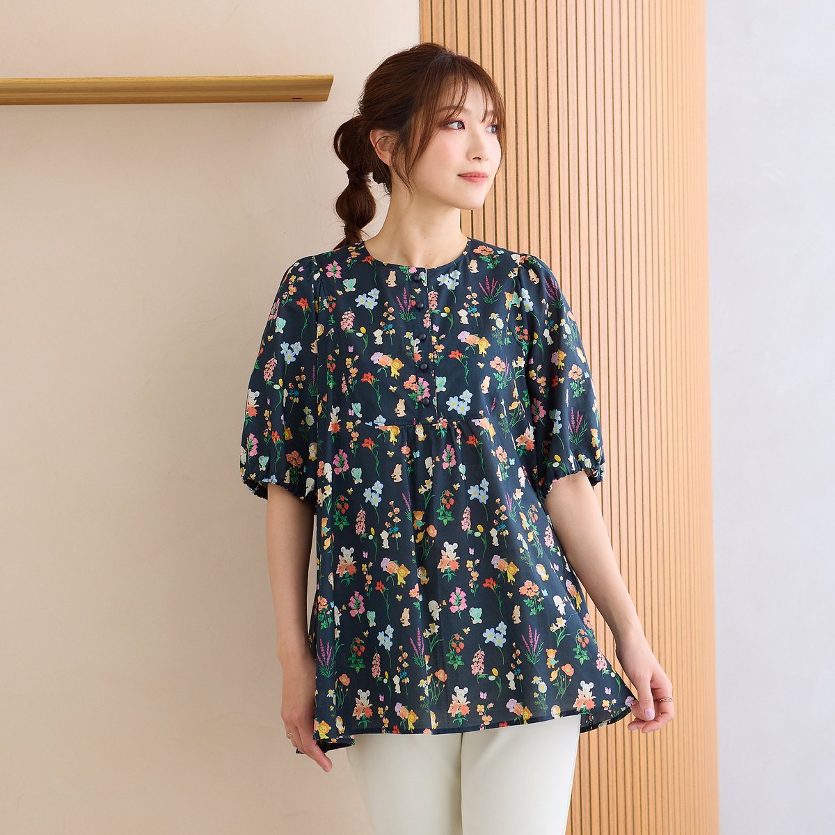 Jolly Poupee 【22fabric】花の木/ブラウス ローズティアラ トップス シャツ・ブラウス ベージュ ネイビー