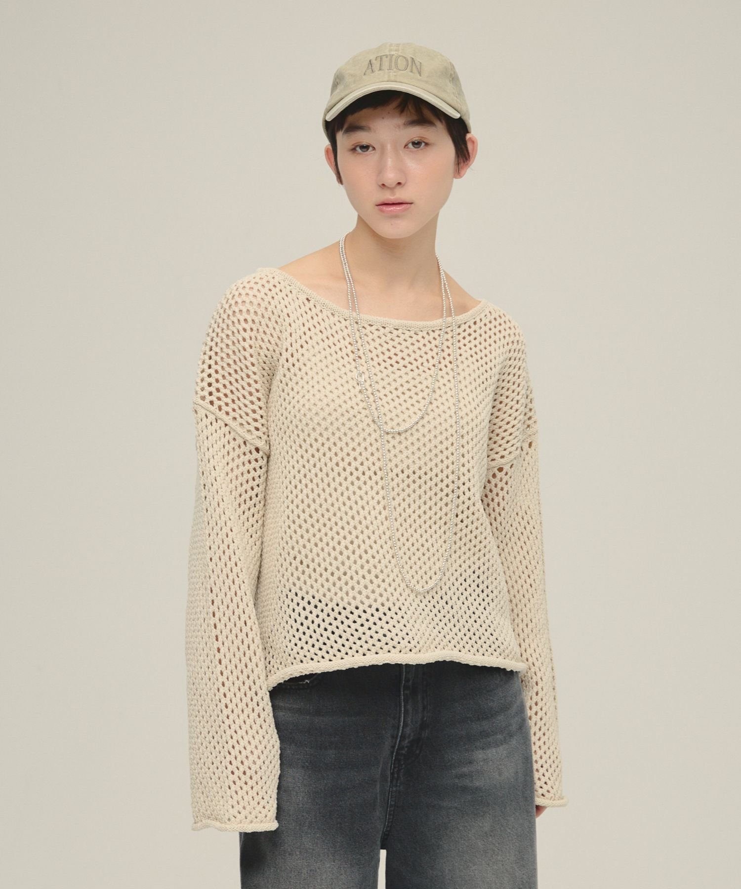 【SALE／50%OFF】eL 3G Loose Knit Pullover ジーナシス トップス ニット ホワイト ネイビー【送料無料】