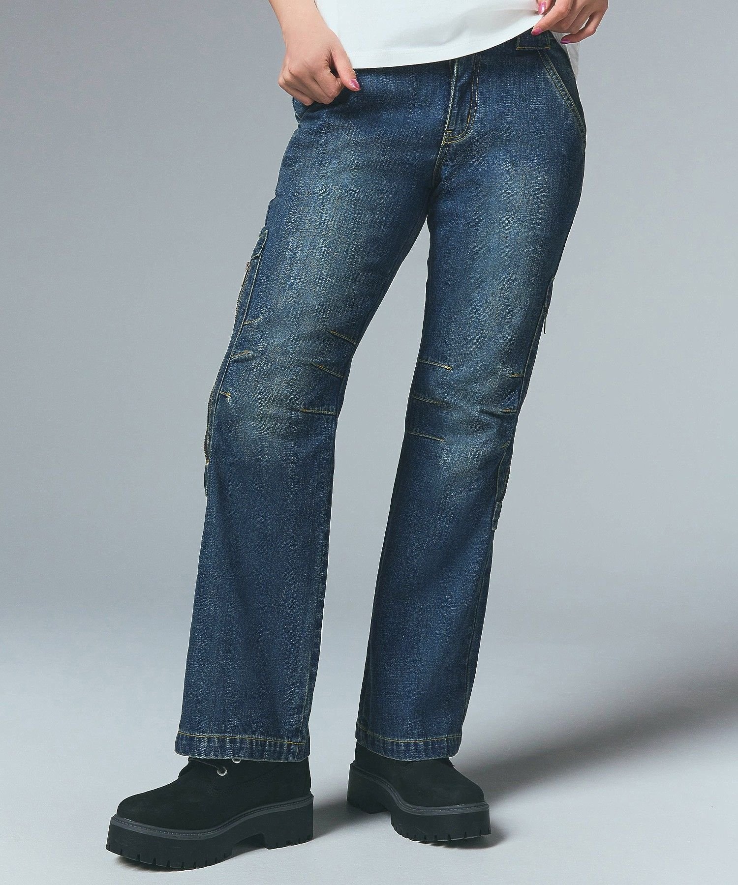 X-girl SIDE VENTILATION FLARE DENIM PANTS エックスガール パンツ その他のパンツ ブルー ブラック