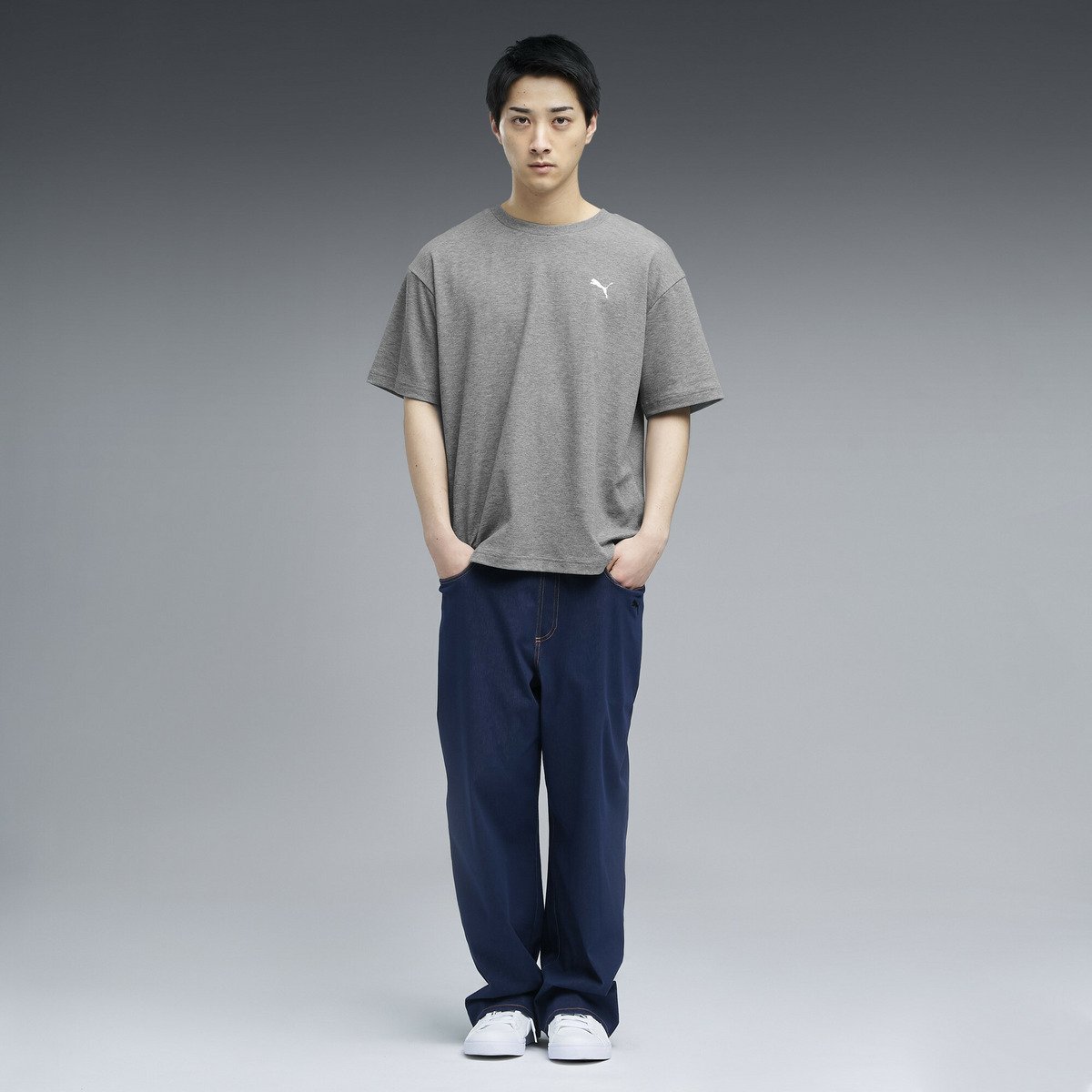 メンズ ESS エレベーテッド MX カモ バック プリント 半袖 Tシャツ SUMMER MX SS BK PT TEE プーマ トップス カットソー・Tシャツ グレー