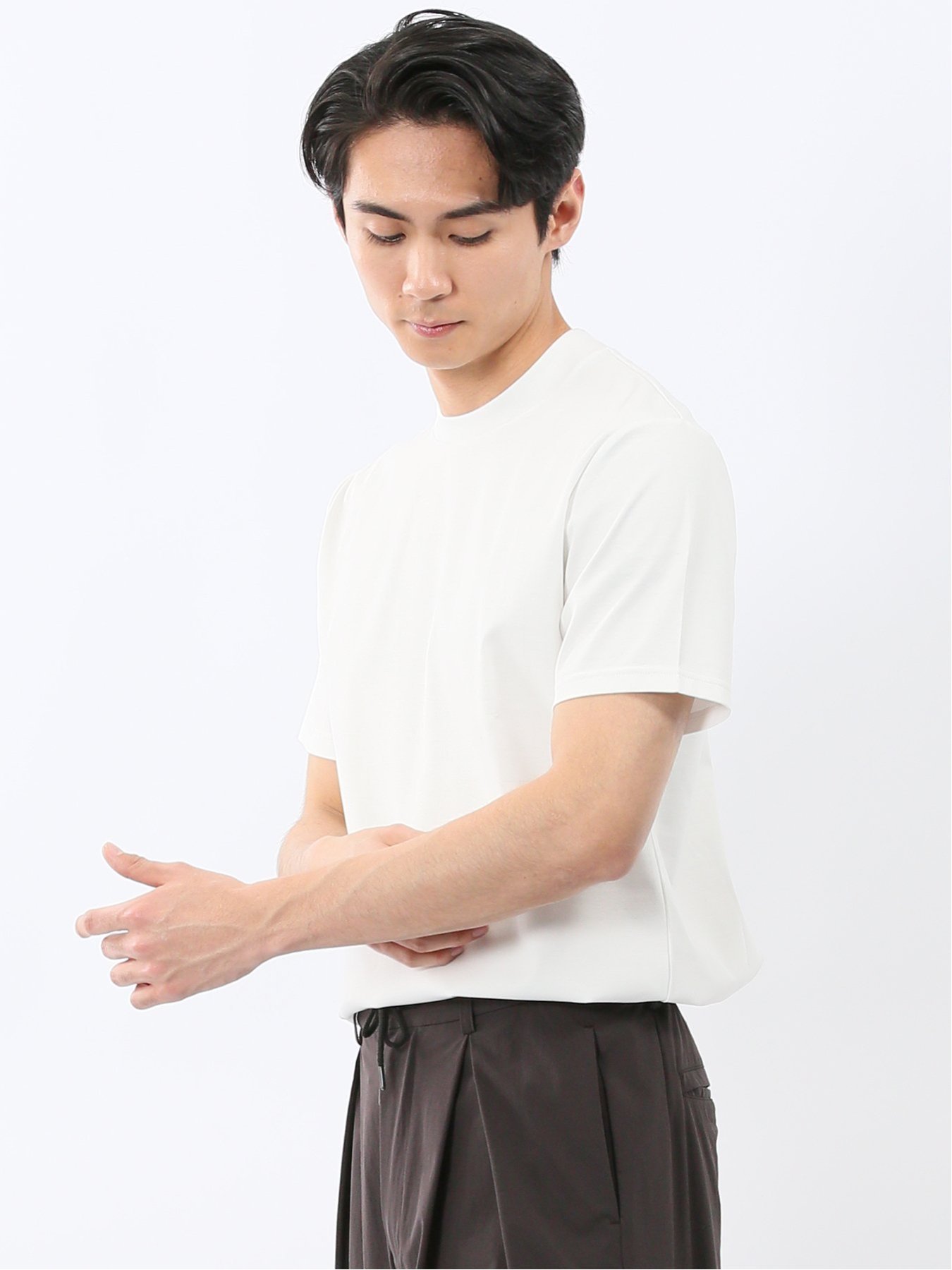 m.f.editorial 【DRESS T-SHIRT】シルケットスムス スロープネック 半袖 Tシャツ タカキュー トップス カットソー・Tシャツ ホワイト