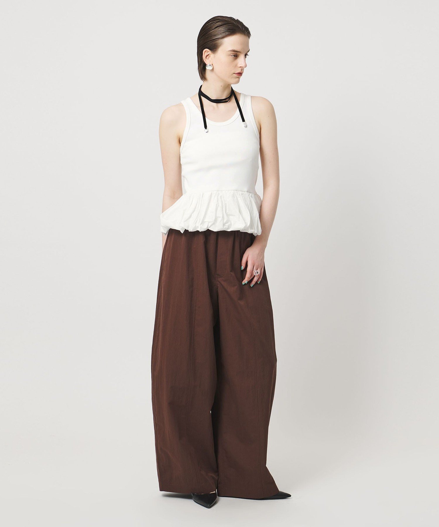 ＜ASTRAET＞フライスxタフタ タンクトップ ユナイテッドアローズ トップス ノースリーブ・タンクトップ ブラック ホワイト