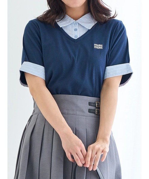 Re-J&SUPURE 【WEB限定】シャツレイヤード風トップス リジェイアンドスプル トップス シャツ・ブラウス ホワイト グレー