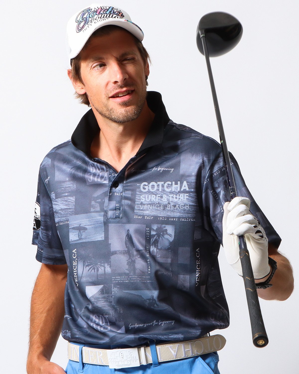 GOTCHA 【GOTCHA GOLF ガッチャゴルフ】ドライ フォトコラージュ モノトーン ポロ ガッチャ トップス ポロシャツ ブラック ピンク グリーン【送料無料】