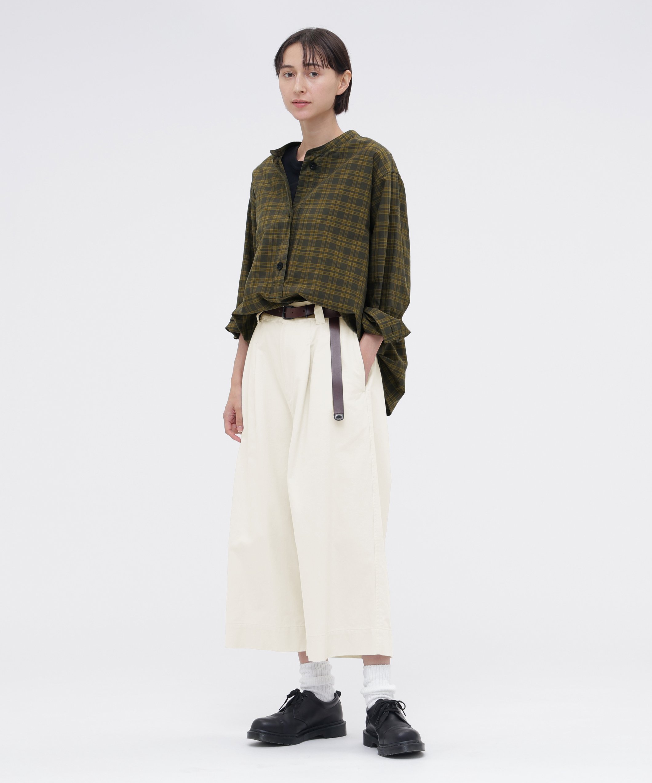 MHL. TONAL COTTON CHECK SHIRT マーガレット・ハウエル トップス シャツ・ブラウス カーキグリーン