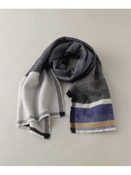 Wool Cashmere Herringbone Scarf 21098610000440: Navy Wool Cashmere Herringbone Scarf 21098610000440: Navy