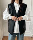 【SALE/30%OFF】ABITOKYO ワンポイントステッチ刺繍フェイクレザーオーバーベスト アビトーキョー トップス ベスト・ジレ ブラック ブラウン【送料無料】(4)