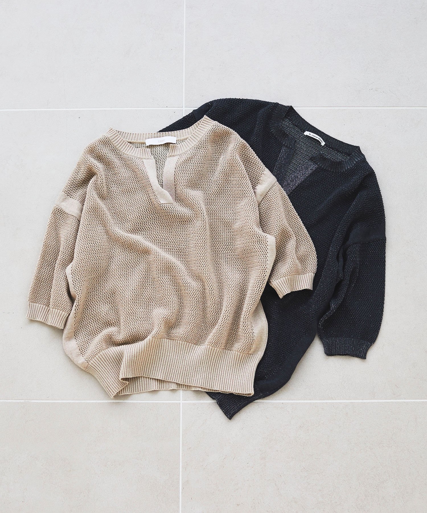 le.coeur blanc ラメスキッパーメッシュニット ルクールブラン トップス ニット ベージュ グレー