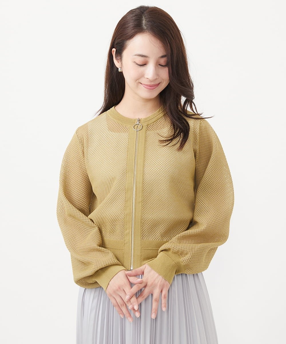 【SALE／20%OFF】MK MICHEL KLEIN（小さいサイズ） 【小さいサイズ】メッシュ編みシアーZIPニットブルゾン/洗える メゾンドゥサンク ジャケット・アウター その他のジャケット・アウター ネイビー イエロー ホワイト【送料無料】