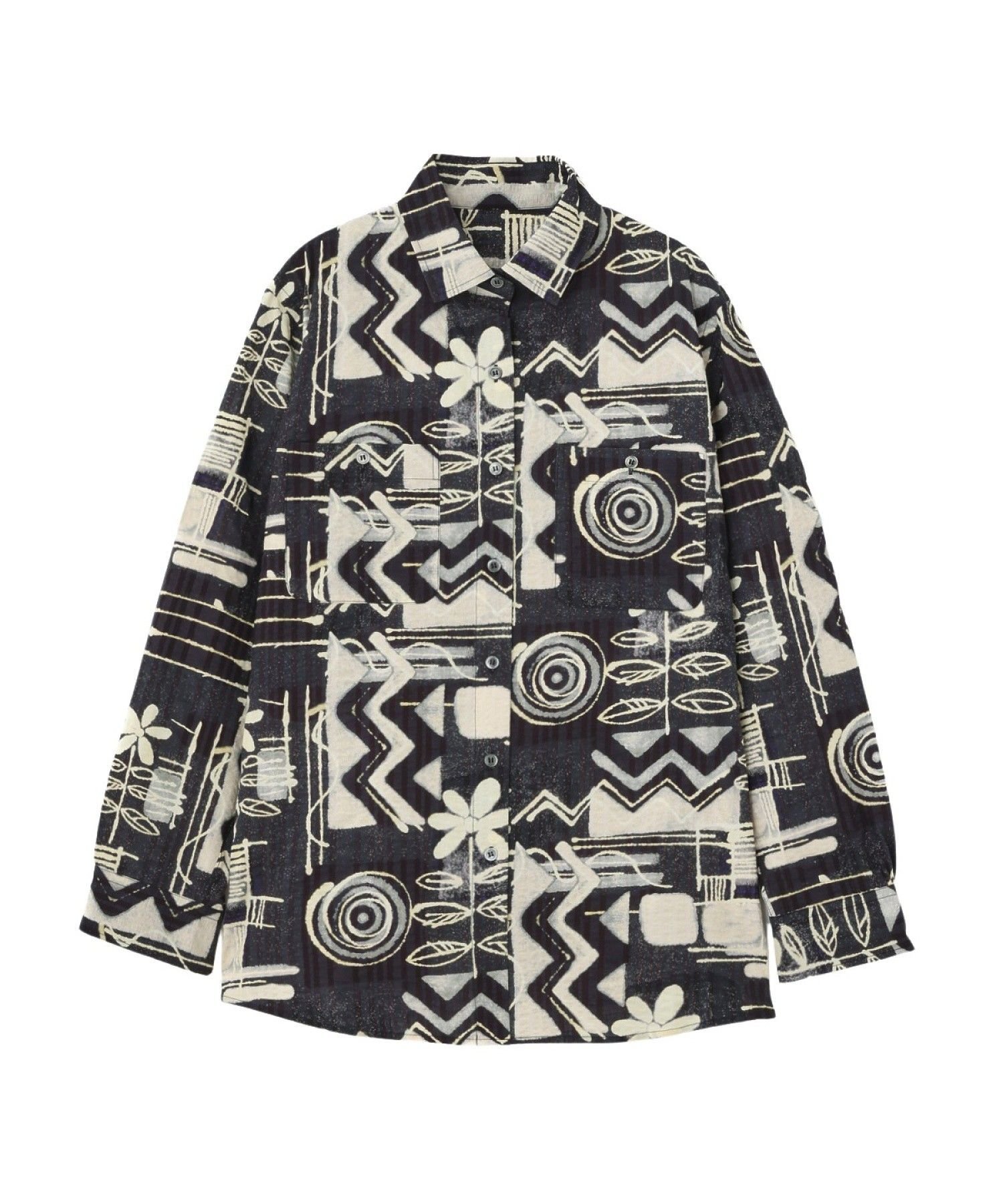 ROSE BUD PRINT SHIRT ローズバッド トップス シャツ・ブラウス ネイビー ブラウン