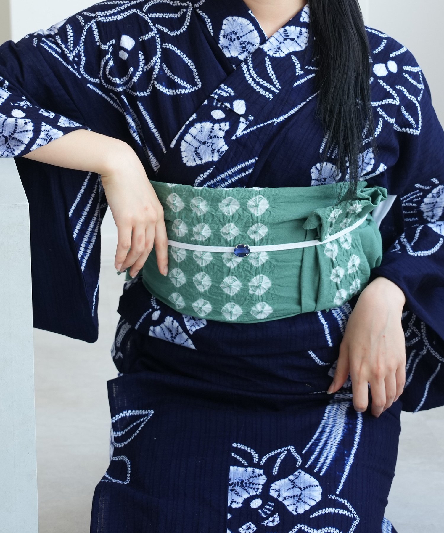 utatane utatane 綿麻 清江絞り 有松染め 兵児帯 菱 グリーン ウタタネ 着物・浴衣...