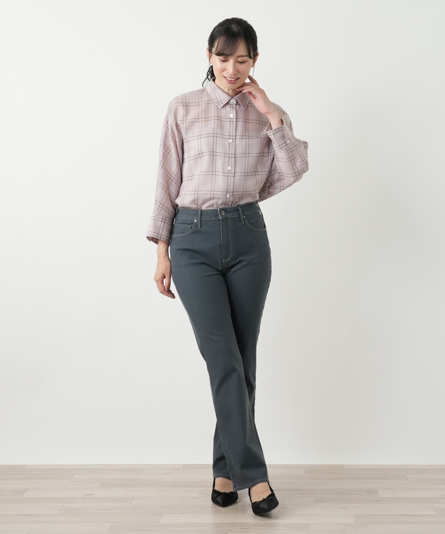Leilian ストレッチパンツ【L JEANS】 レリアン パンツ ジーンズ・デニムパンツ グレー ブラック