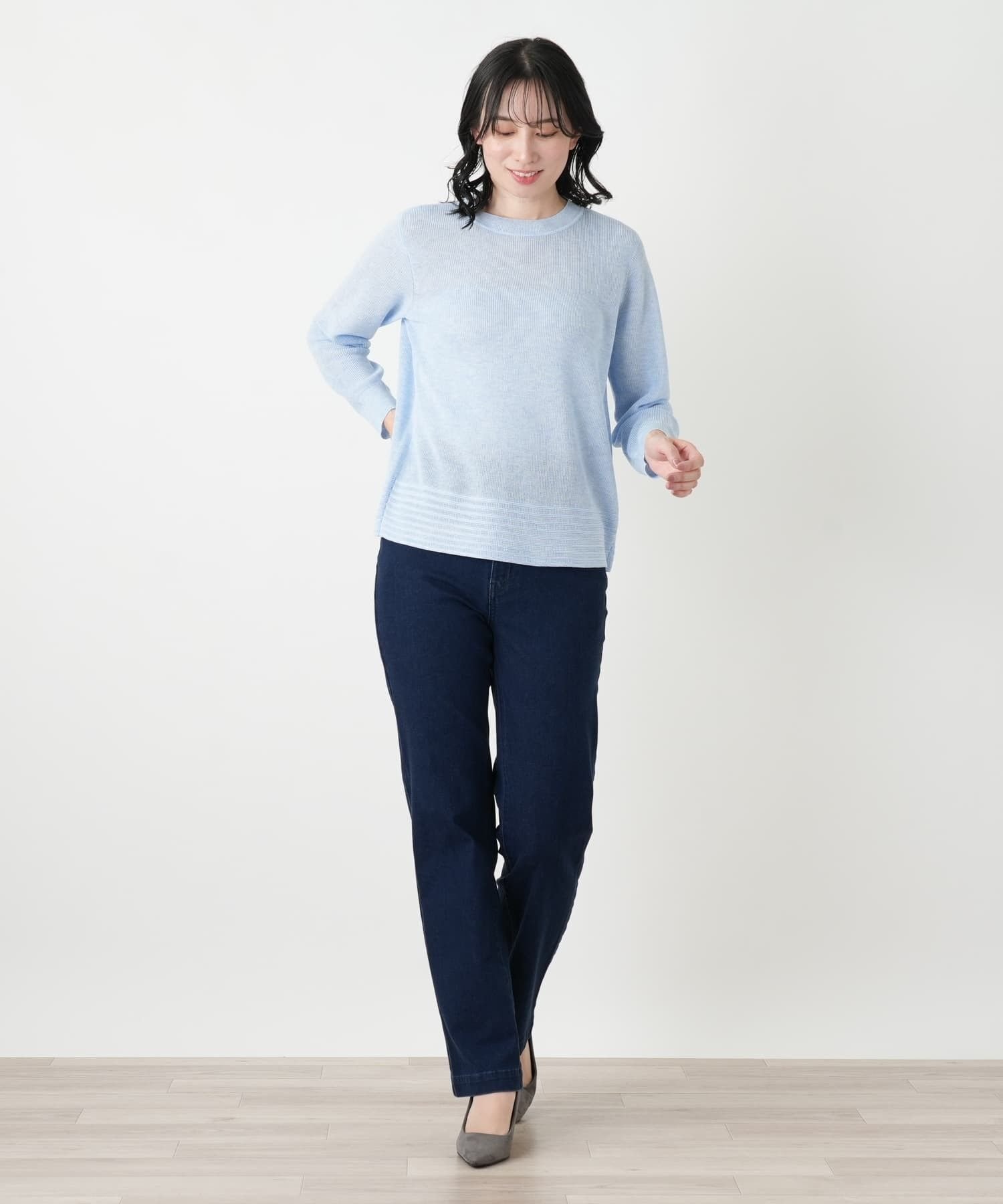 Leilian ストレートデニムパンツ【L JEANS】 レリアン パンツ ジーンズ・デニムパンツ ネイビー ブルー