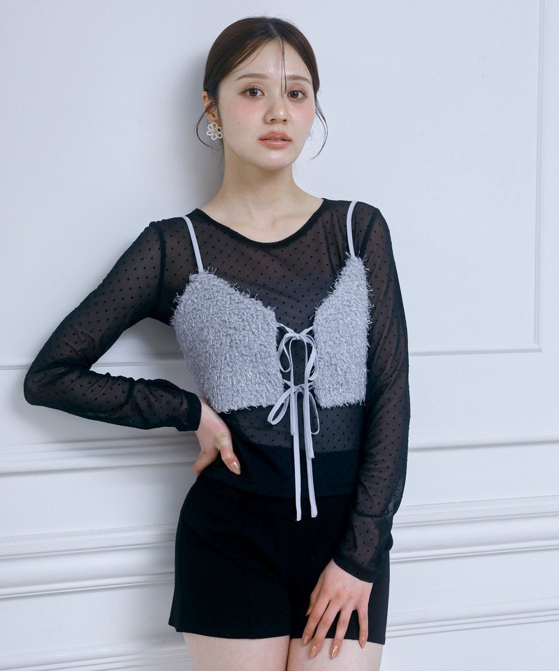 ROYAL PARTY ドットシアービスチェアンサンブル ロイヤルパーティー トップス カットソー・Tシャツ ベージュ ホワイト ブラック