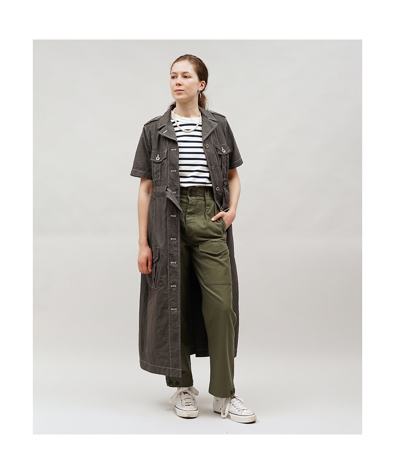 Nigel Cabourn WOMAN / メカニックドレス ナイジェル・ケーボン ワンピース・ドレス シャツワンピース グレー オレンジ【送料無料】