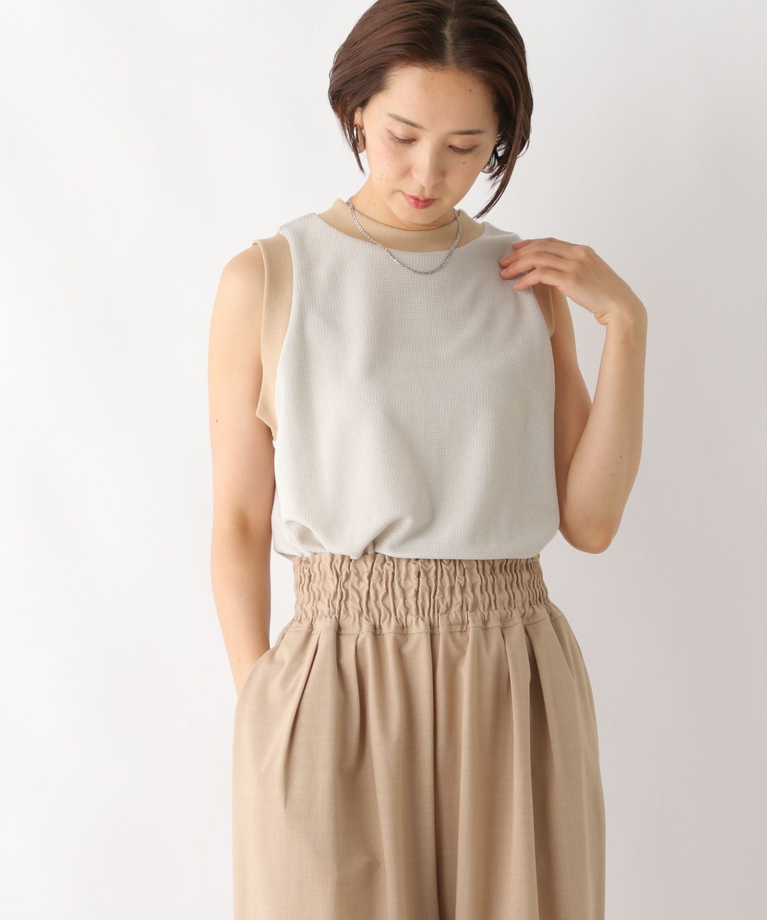 【SALE/50%OFF】LEPSIM 配色ノースリーブ レプシィム トップス カットソー・Tシャツ オレンジ ベージュ グレー