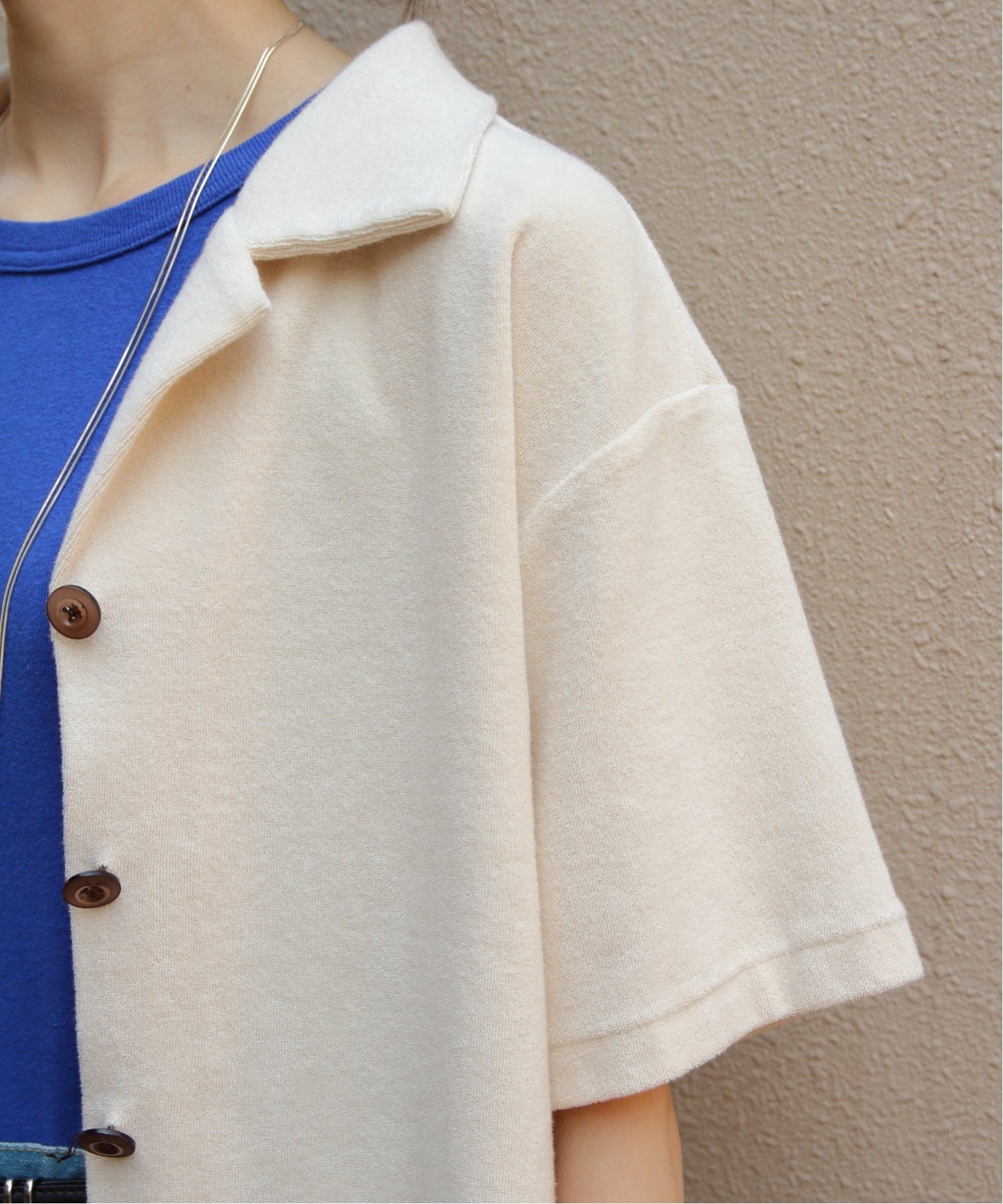 THE SHINZONE THE SHINZONE / シンゾーン パイルオープンカラー半袖シャツ 25MMSCU03 ステップス トップス シャツ・ブラウス ネイビー ホワイト