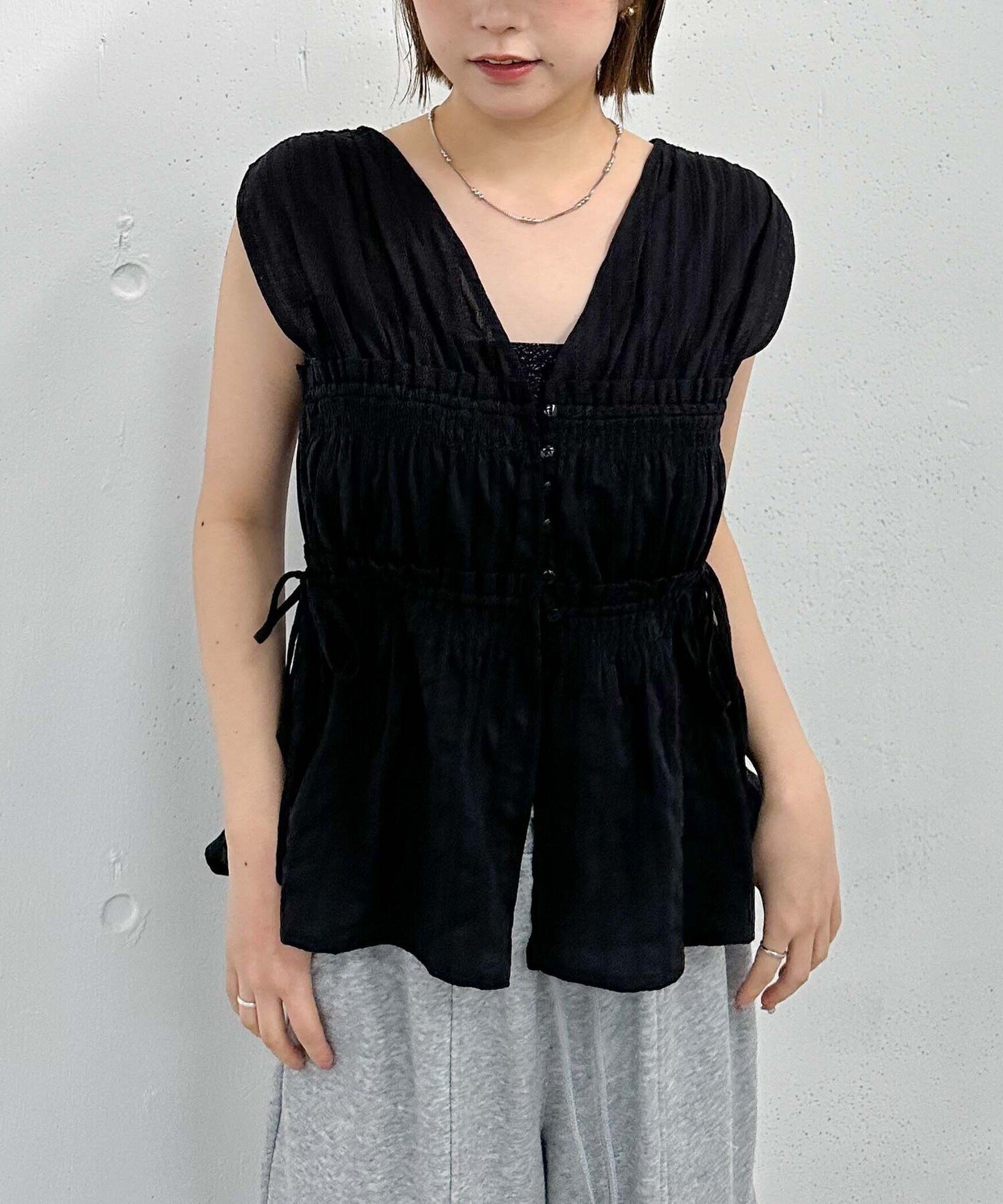 【SET UP対応】ギャザーストライプノースリブラウス アルシーヴ トップス シャツ・ブラウス イエロー ホワイト ブラック ブルー