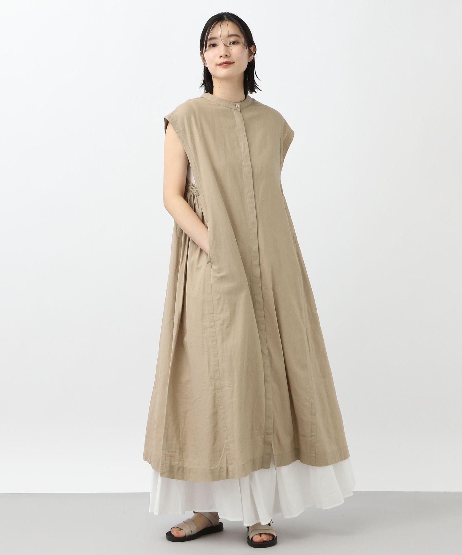 【SALE／50%OFF】natural by clip 《natural by clip》前開きフレアジレワンピース スタディオクリップ ワンピース・ドレス ワンピース ネイビー ベージュ【送料無料】のサムネイル