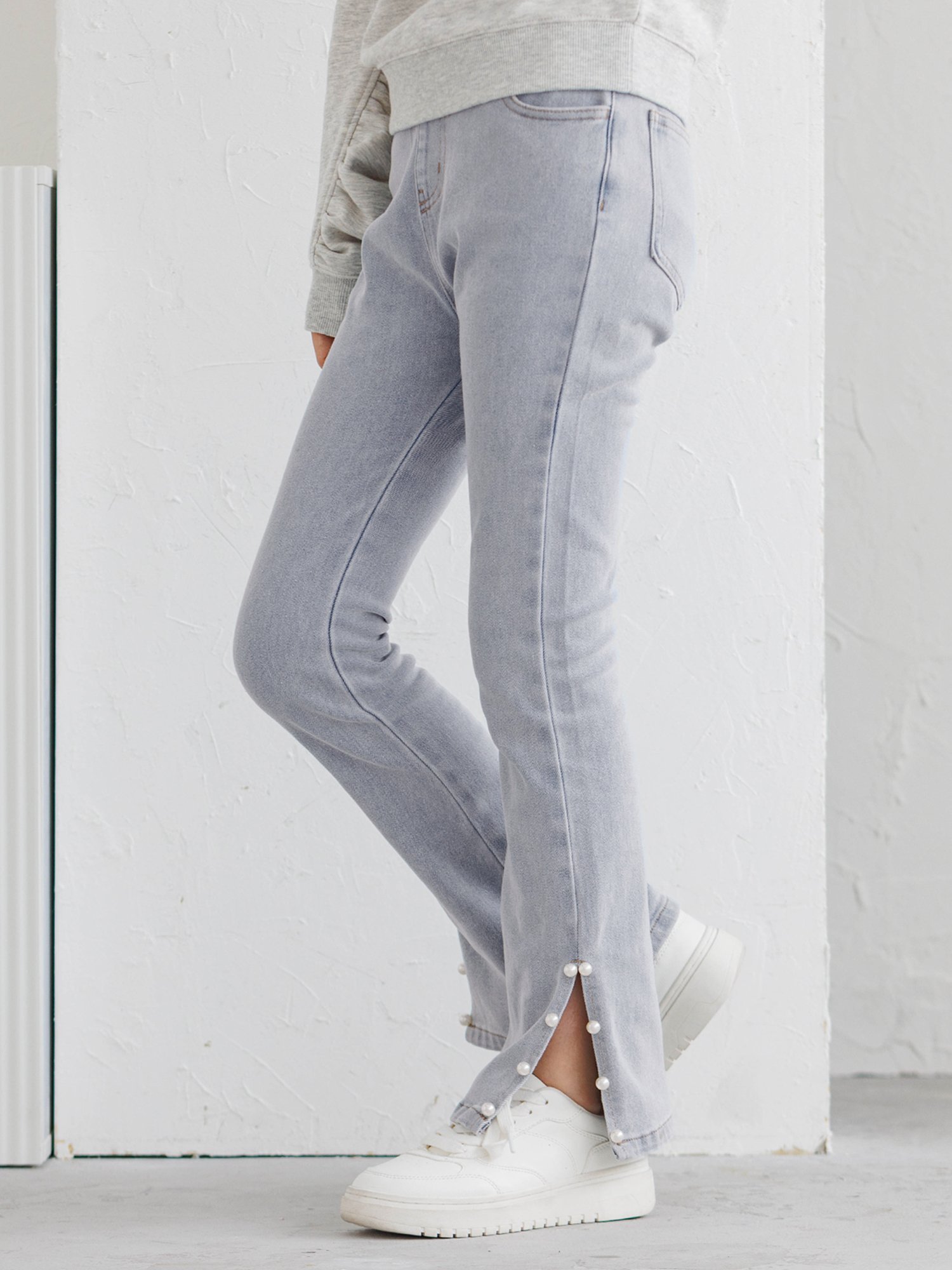 coca キッズ デニム裾パールパンツ コカ パンツ ジーンズ・デニムパンツ ブルー