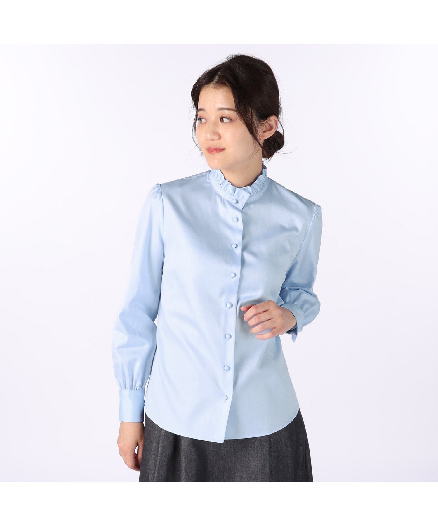 【SALE／46%OFF】KEITH オックスフォード スタンドカラーブラウス キース トップス シャツ・ブラウス ブルー ホワイト【送料無料】のサムネイル