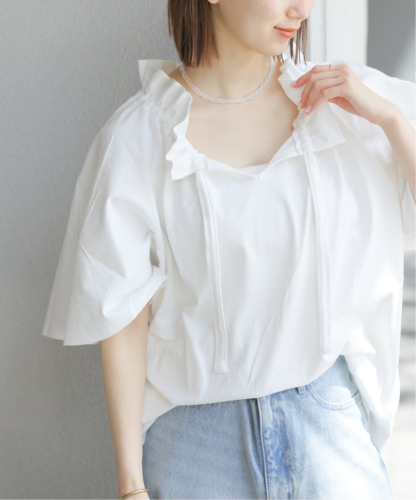 JOURNAL STANDARD relume 《WEB限定追加》フリルリボンTシャツ ジャーナル スタンダード レリューム トップス カットソー・Tシャツ ブラック ホワイト【送料無料】のサムネイル