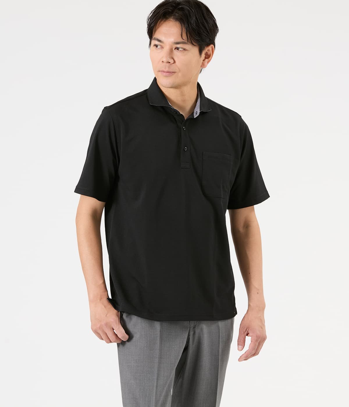 NEWYORKER MEN 【吸水速乾】ドライミックスカノコ カッタウェイカラーポロシャツ ニューヨーカー トップス ポロシャツ ブルー ブラック【送料無料】