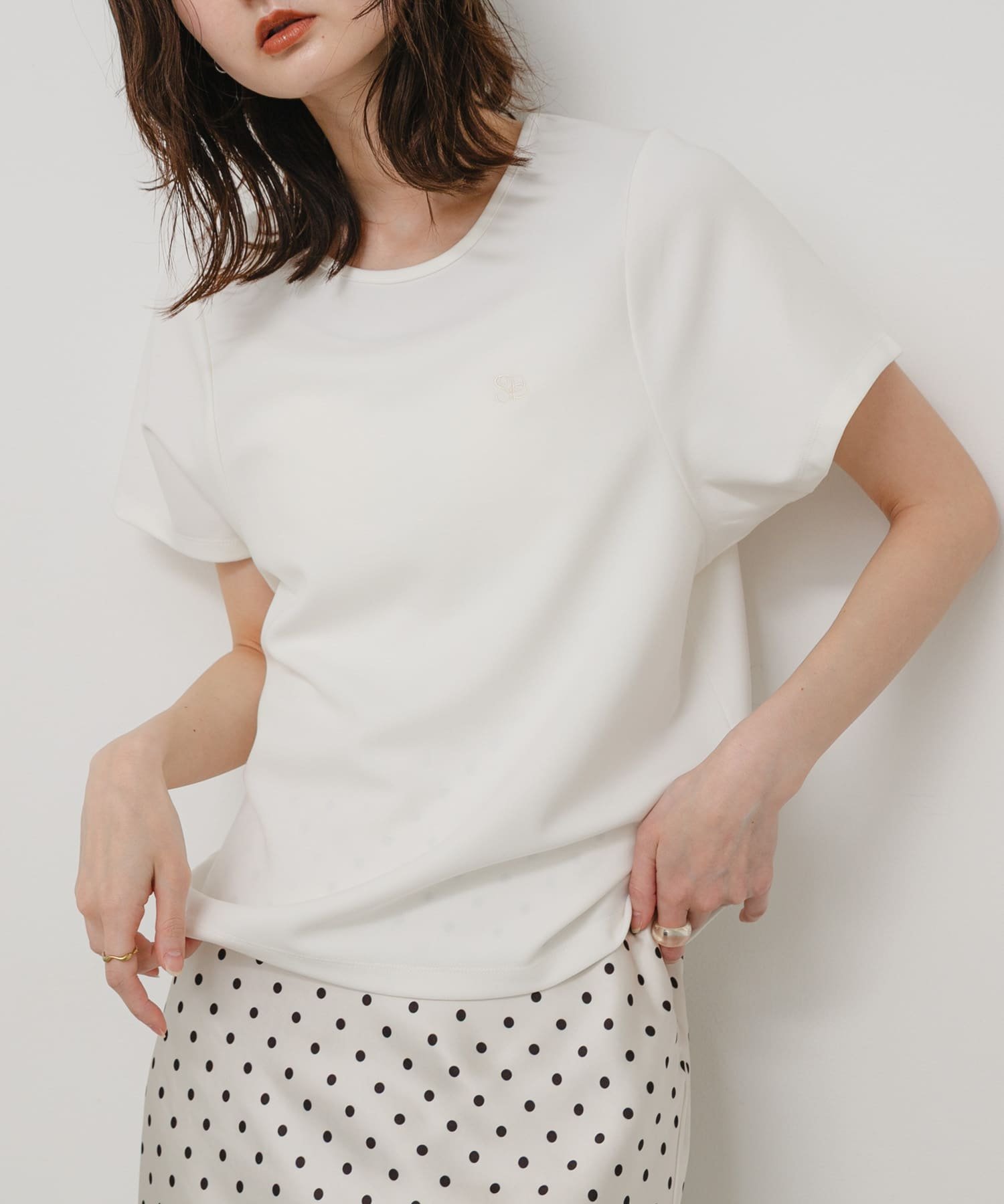 SENSE OF PLACE 汗ジミ防止コクーンスリーブクルーネックTシャツ センス オブ プレイス トップス カットソー・Tシャツ ホワイト ベージュ ブラウン ブラック