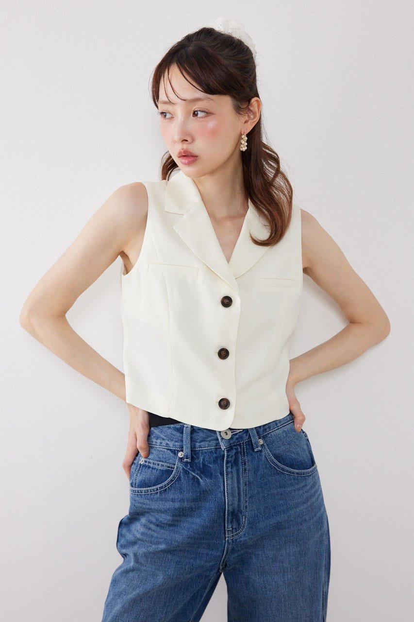 【SALE／50%OFF】rienda シングルテーラードベスト リエンダ トップス ベスト・ジレ ホワイト ブラック ベージュ【送料無料】