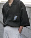 Nilway オープンカラー半袖刺繍シャツ ニルウェイ トップス シャツ・ブラウス ブラック ブルー グレー ネイビー ホワイト