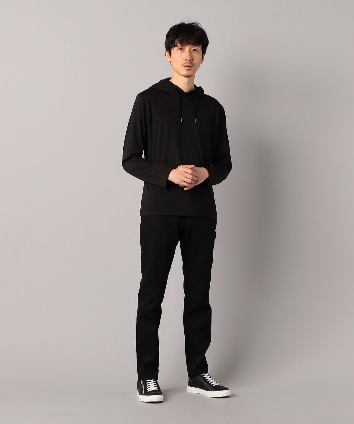 コンパクト糸ストレッチデニム 5ポケットスリムフィットパンツ コムサメン パンツ ジーンズ・デニムパンツ ブラック ネイビー