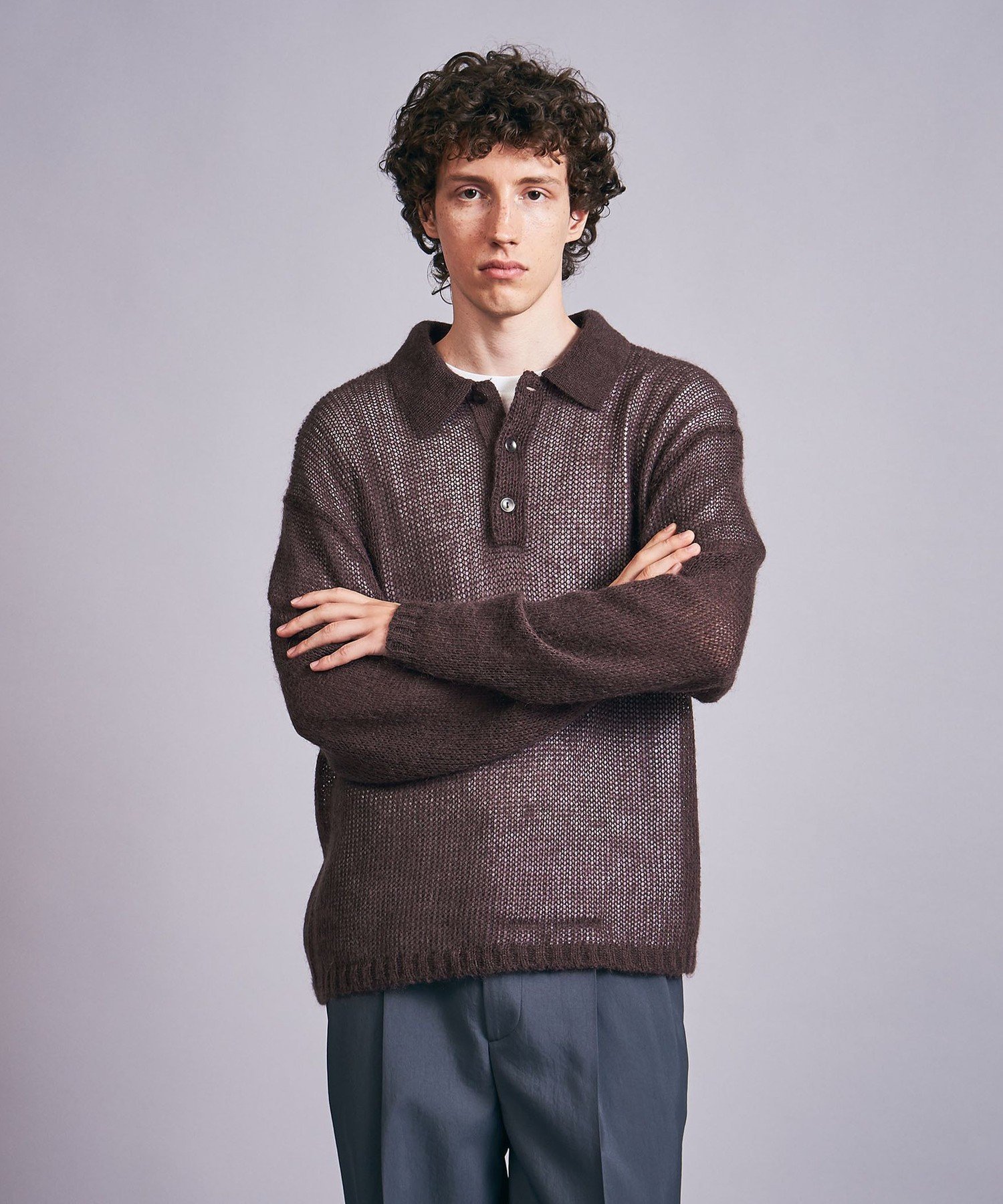 【SALE／80%OFF】monkey time BEAUTY&YOUTH UNITED ARROWS シアー モヘヤ ミックス ポロシャツ ユナイテッドアローズ アウトレット トップス ニット ブラック ワインレッド