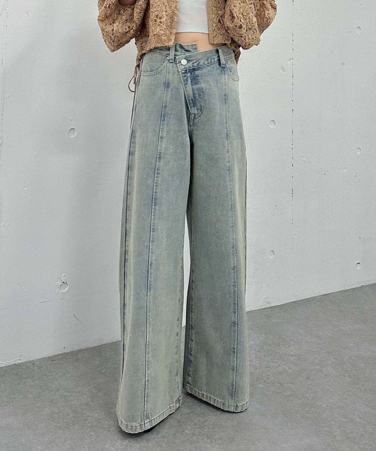 'クロスベルトカラーワイドデニム' アルシーヴ パンツ ジーンズ・デニムパンツ ピンク ホワイト