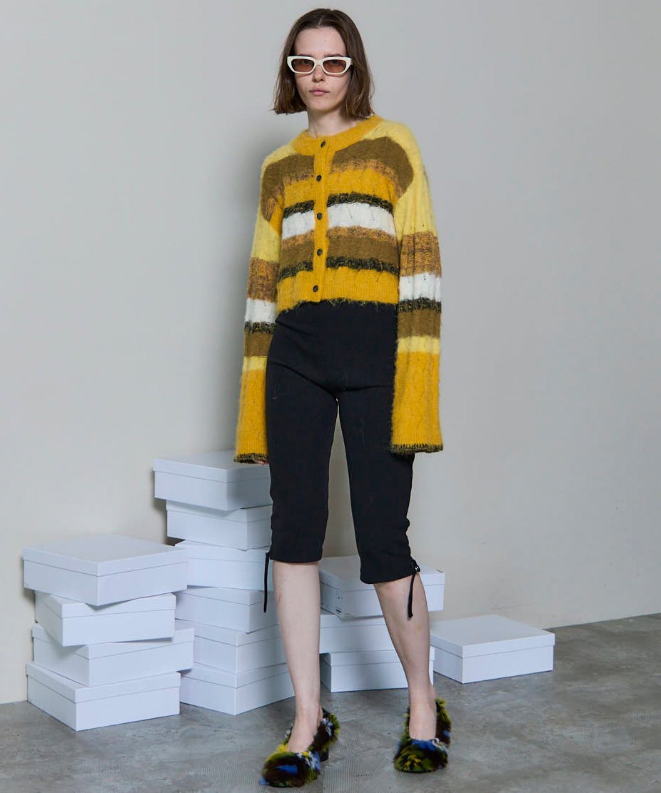 MAISON SPECIAL 2way Neck Multi Border Knit Tops メゾンスペシャル トップス カーディガン レッド イエロー【送料無料】のサムネイル