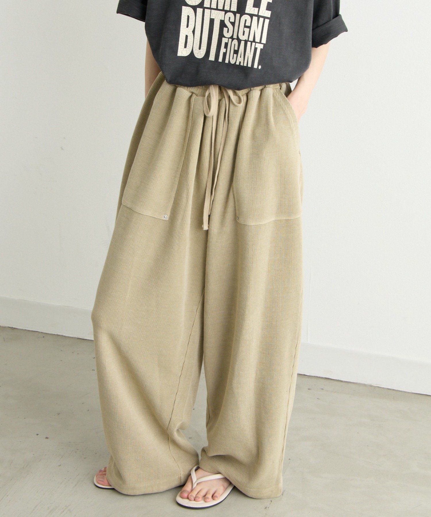 【UNISEX】ピグメント加工ワッフルイージーパンツ/WEB限定カラーあり チャオパニックティピー パンツ その他のパンツ グレー ブラウン ベージュ ピンク グリーン ネイビー ブルー ブラック カーキグリーン