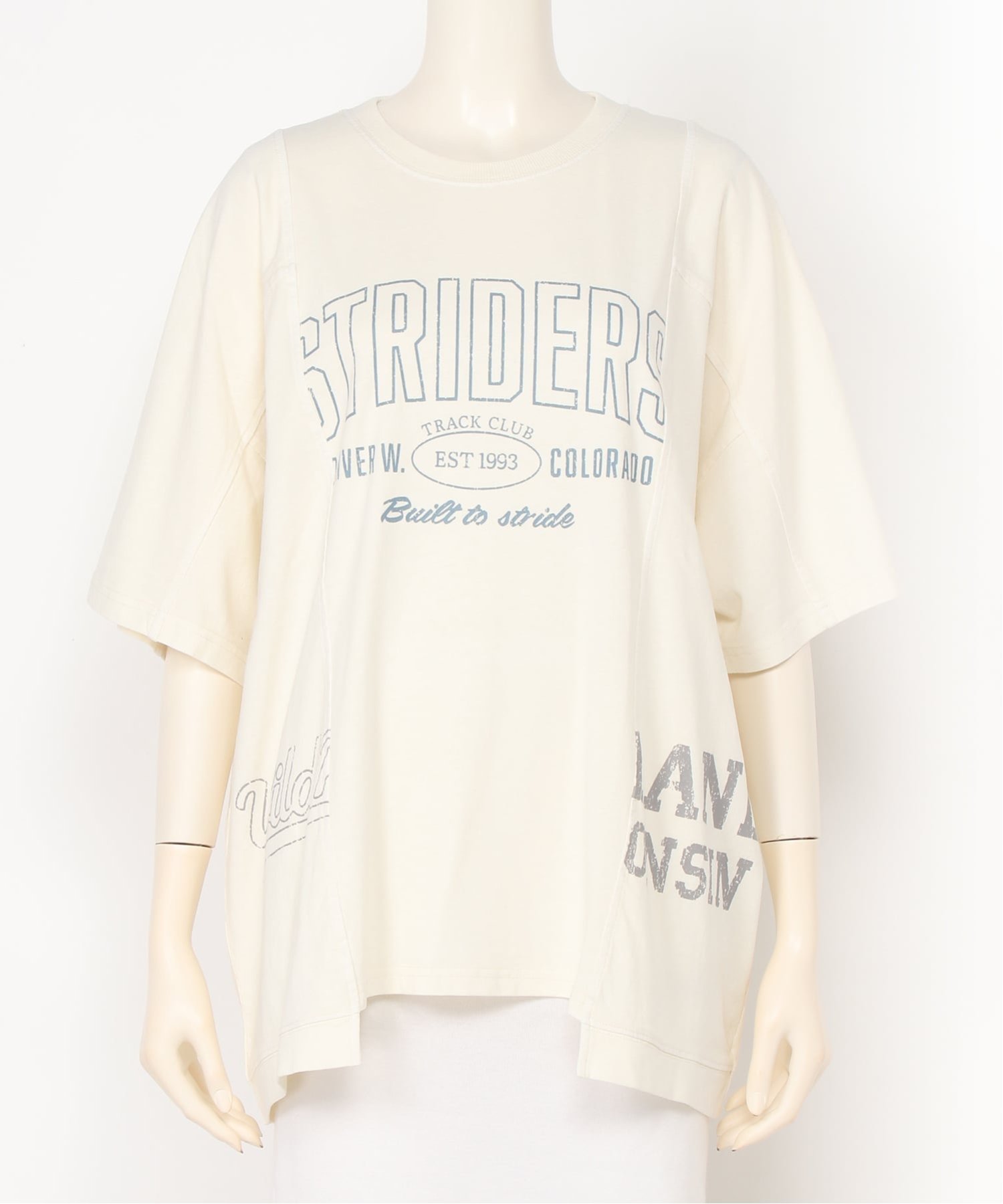 myke myke/(W)ピグメント天竺 リメイク風プリントTシャツ リラクロ トップス カットソー・Tシャツ ホワイト ブラック グリーン