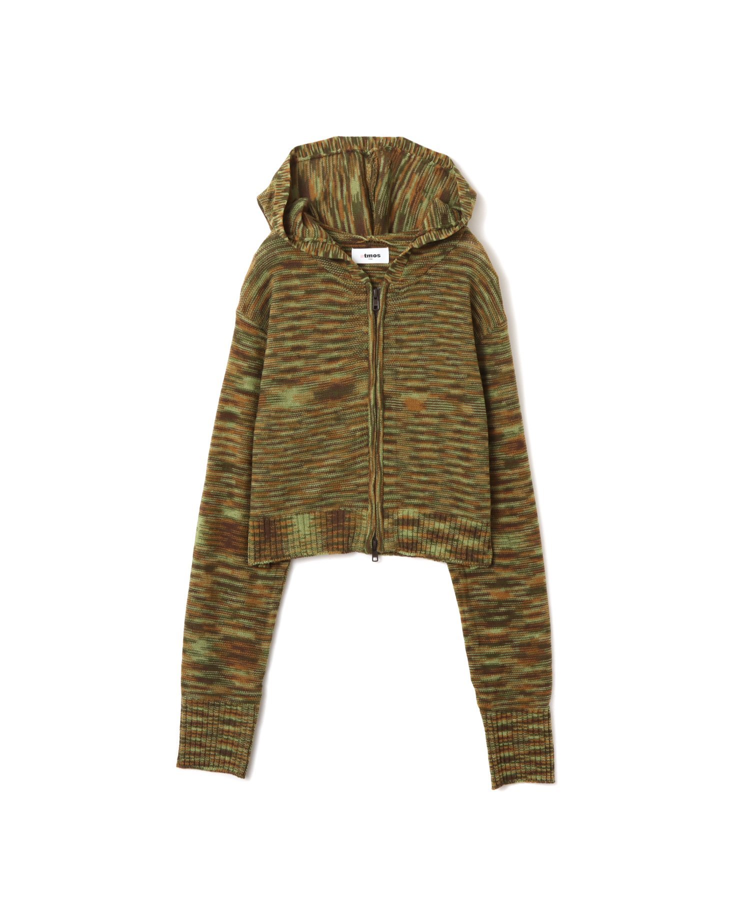 atmos pink atmos pink Short Zip Knit Hoodie KHAKI アトモス トップス ニット カーキグリーン【送料無料】