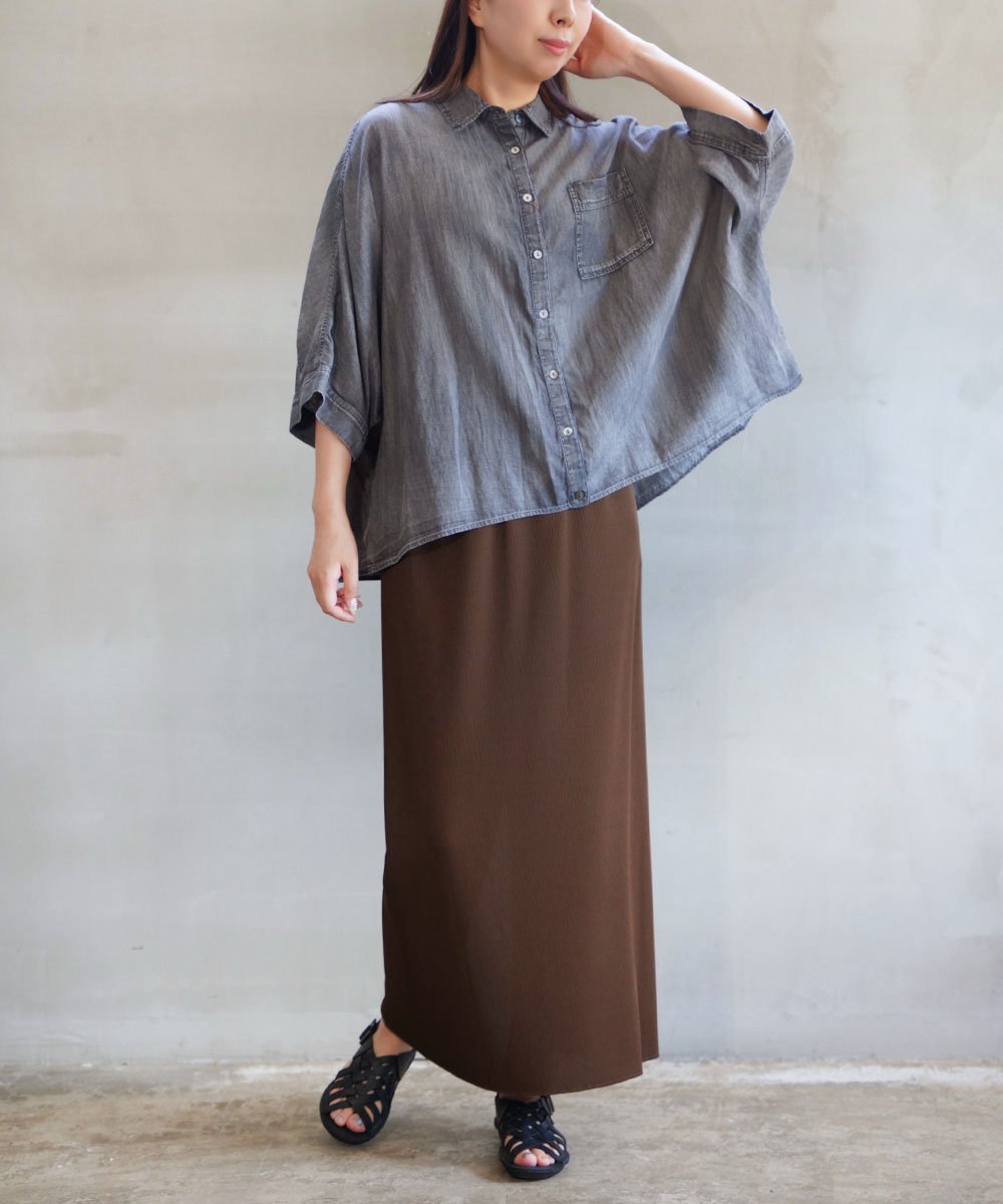huitieme nid ユイティーム シアーデニムドルマンビッグシャツ ブルーコムブルー トップス シャツ・ブラウス