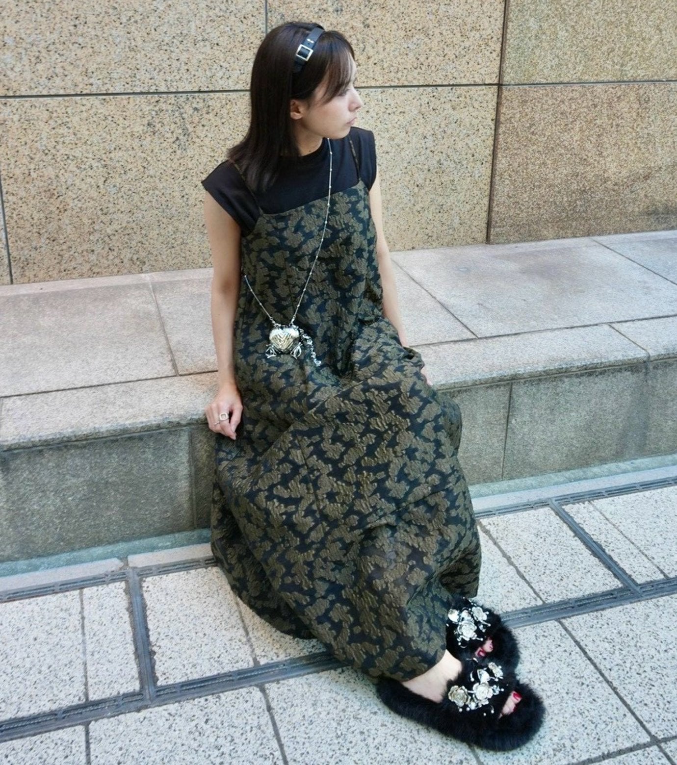 LE CIEL BLEU ボリューミナスジャカードキャミドレス / Voluminous Jacquard Cami Dress ルシェルブルー ワンピース・ドレス その他のワンピース・ドレス カーキグリーン