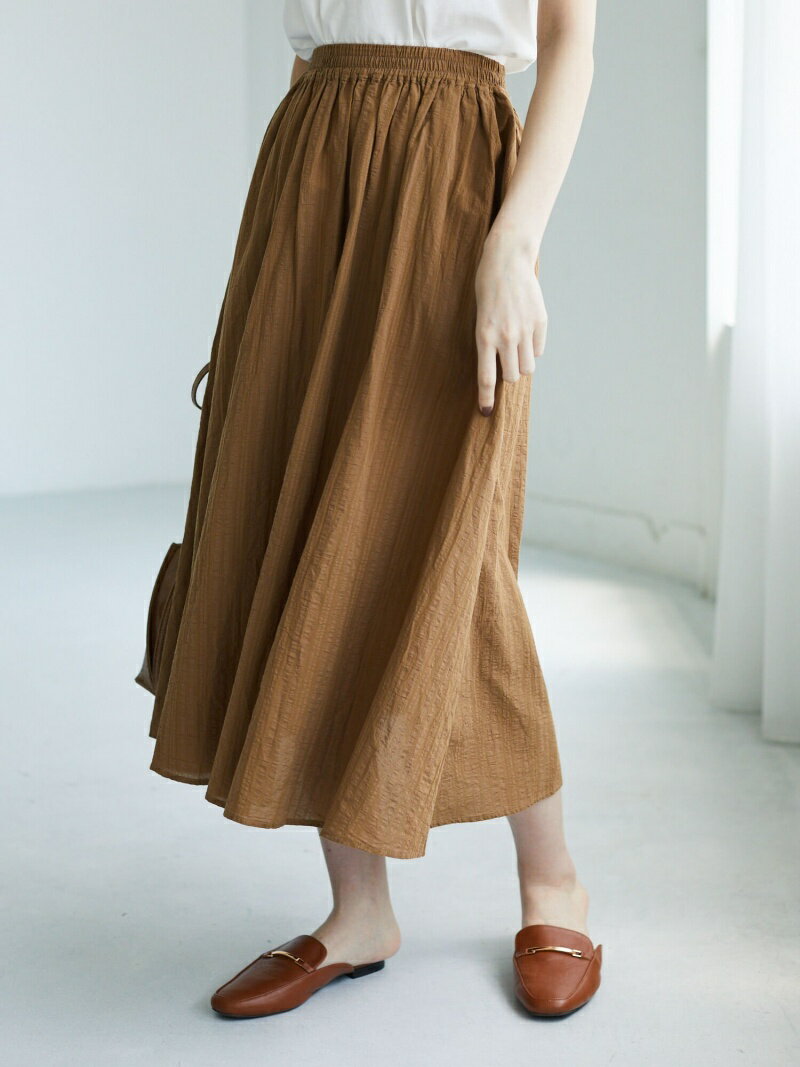 【SALE／88%OFF】Green Parks 綿レーヨンサッカー調ストライプスカート グリーンパークス スカート フレアスカート ブラウン ブルー ピンクのサムネイル