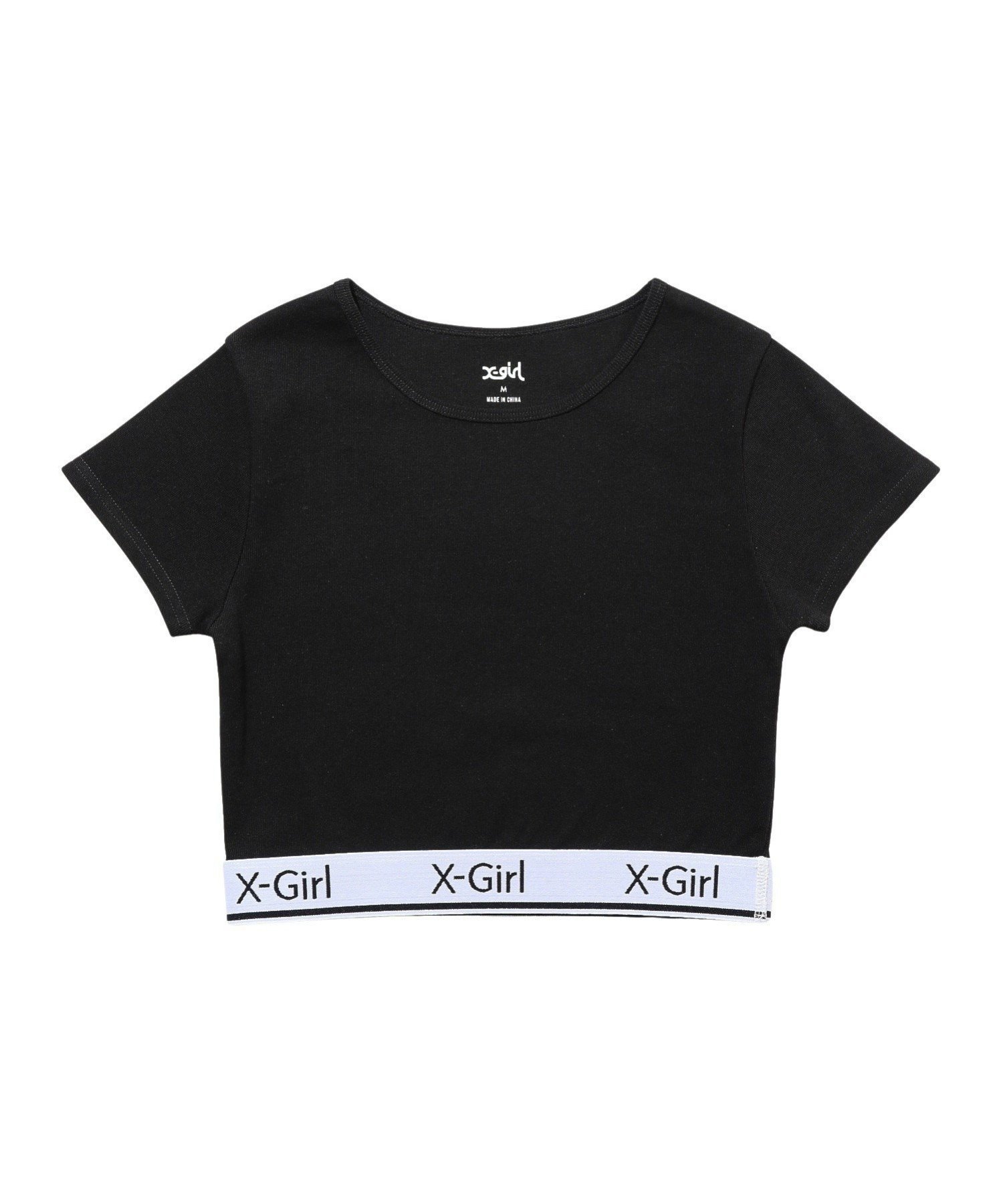 X-girl LOGO AND STRIPE CROPPED S/S TOP トップス X-girl エックスガール トップス カットソー Tシャツ ブラック カーキ ホワイト【送料無料】