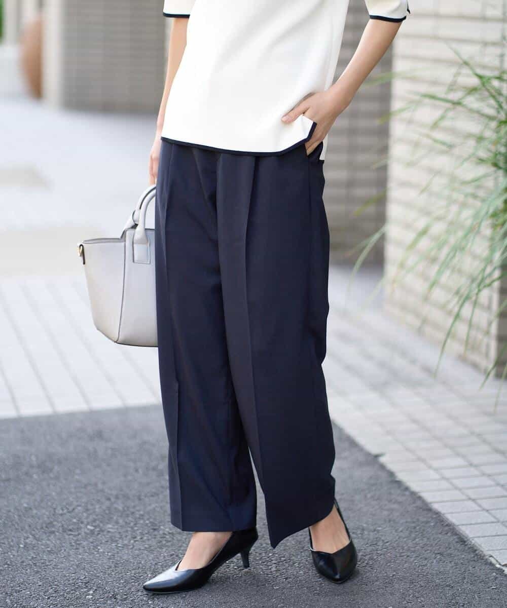 【SALE／70%OFF】a.v.v 【洗える/UVカット/接触冷感】オックスストレッチワイドパンツ【Reflax】 アー・ヴェ・ヴェ パンツ その他のパンツ ベージュ ネイビーのサムネイル