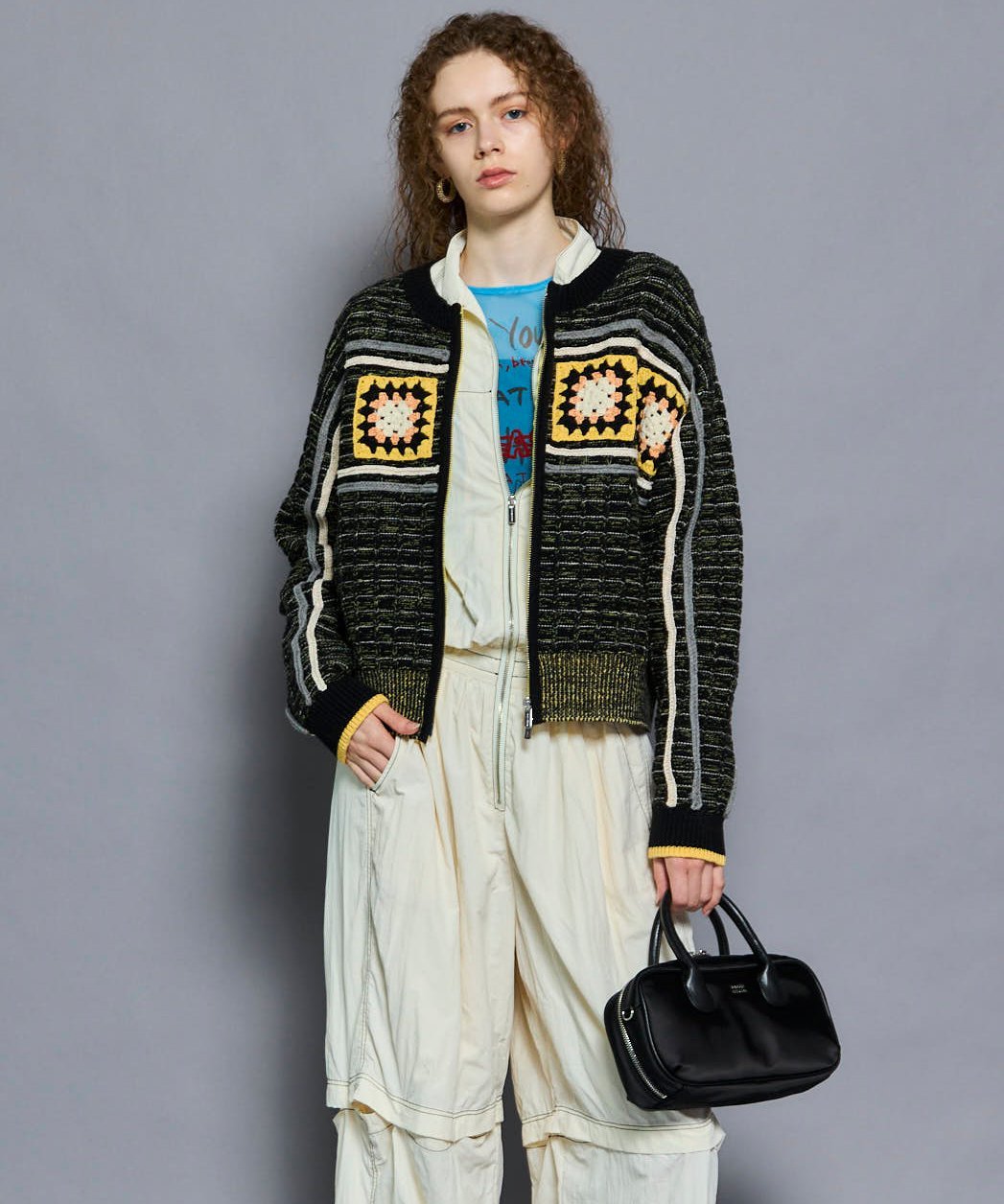 MAISON SPECIAL Crochet Motif Zip Knit Cardigan メゾンスペシャル トップス カーディガン ブラック【送料無料】のサムネイル