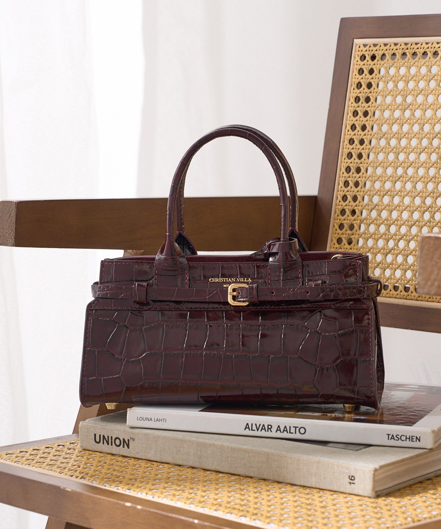 【SALE／12%OFF】CHRISTIAN VILLA CHRISTIAN VILLA/クロコ型押し 2way横長レザーバッグ 6340 セットアップセブン バッグ ショルダーバッグ ブラック【送料無料】