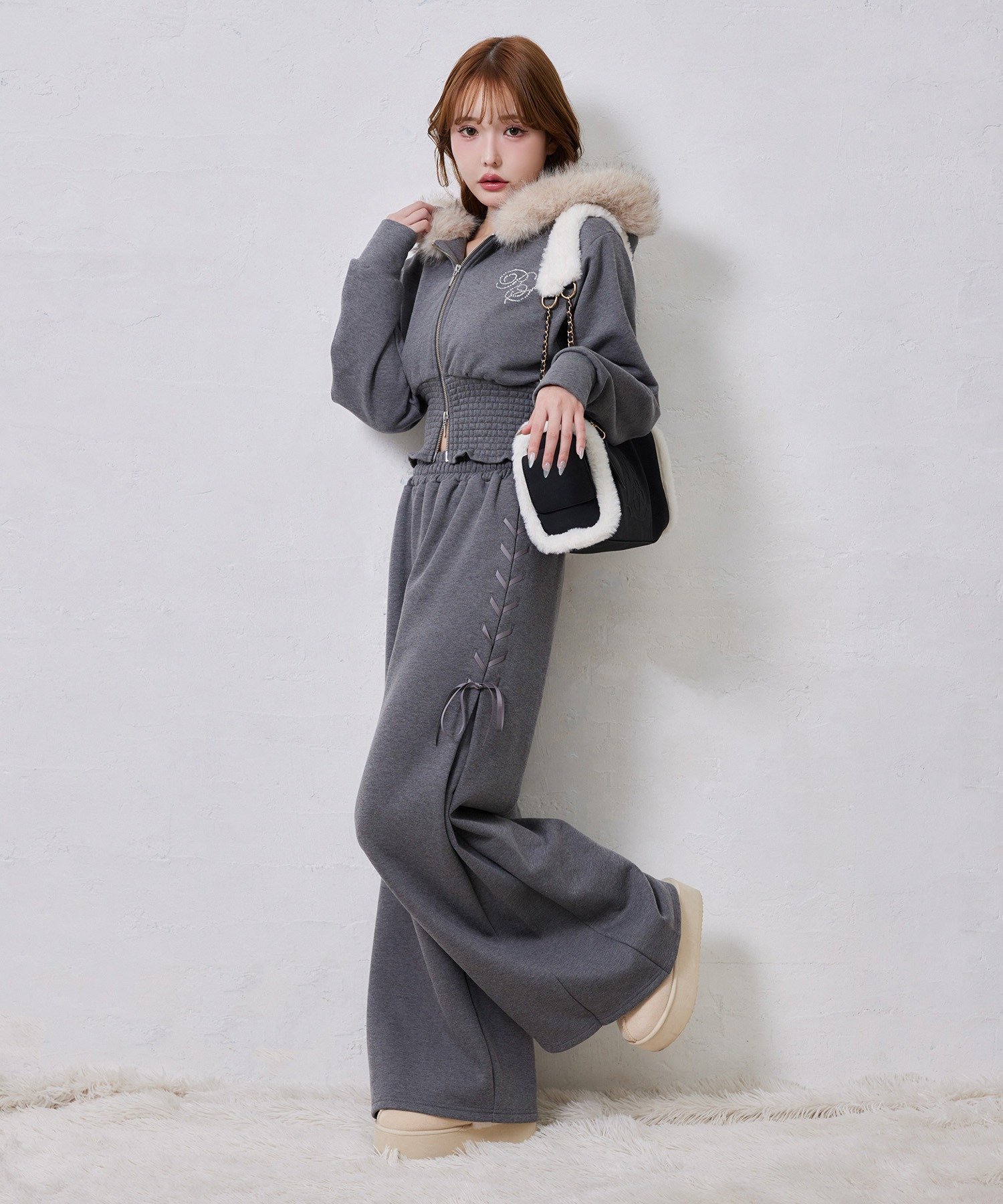 one after another NICE CLAUP 【セットアップ可能】レースアップカットパンツ ワンアフターアナザー ナイスクラップ パンツ その他のパンツ ピンク ブルー ホワイト グレー【送料無料】