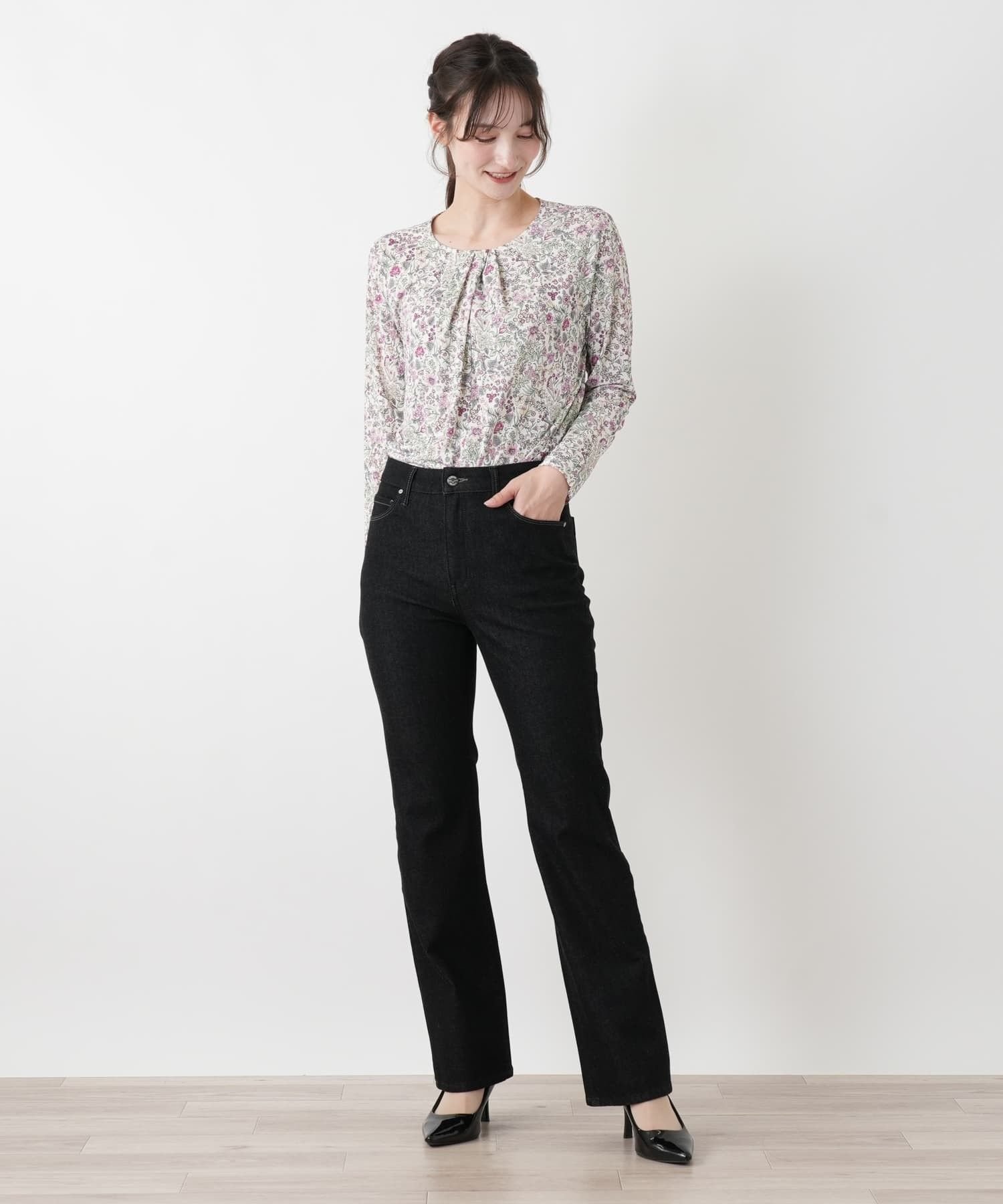 Leilian ストレッチブーツカットデニムパンツ【L JEANS】 レリアン パンツ ジーンズ・デニムパンツ グレー ブラック