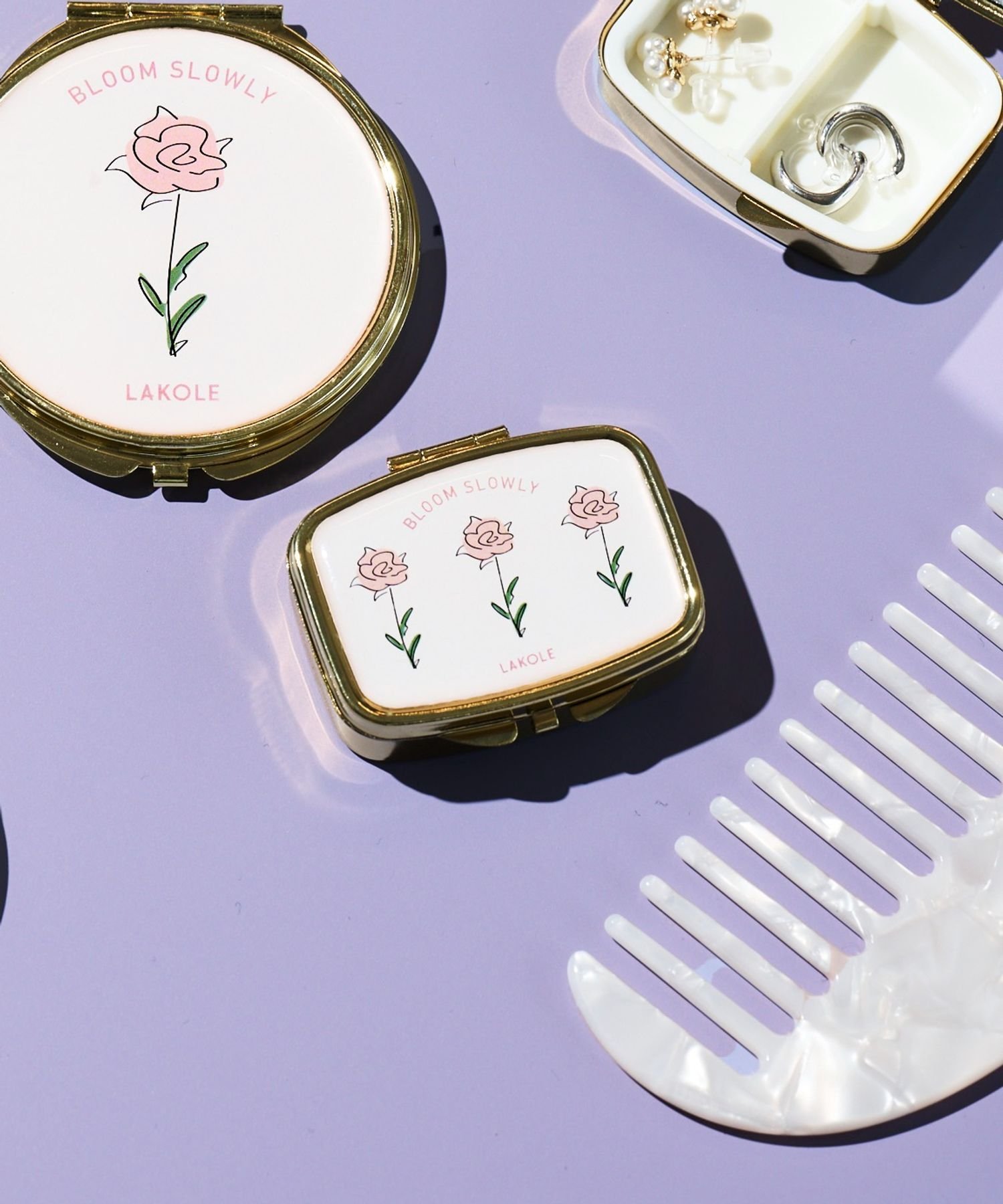 【SALE／30%OFF】LAKOLE FLOWERミラー付き小物ケース ラコレ インテリア・生活雑貨 収納用品・棚・ラック