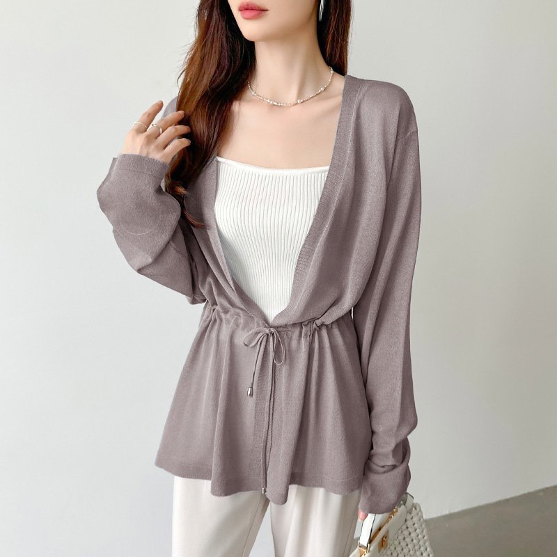 【SALE／25%OFF】COCOMOMO シアーカーディガン サマーカーディガン カーディガン 体型カバー ペプラム ココモモ トップス カーディガン ベージュ ブラック ブルー ピンク ホワイトのサムネイル