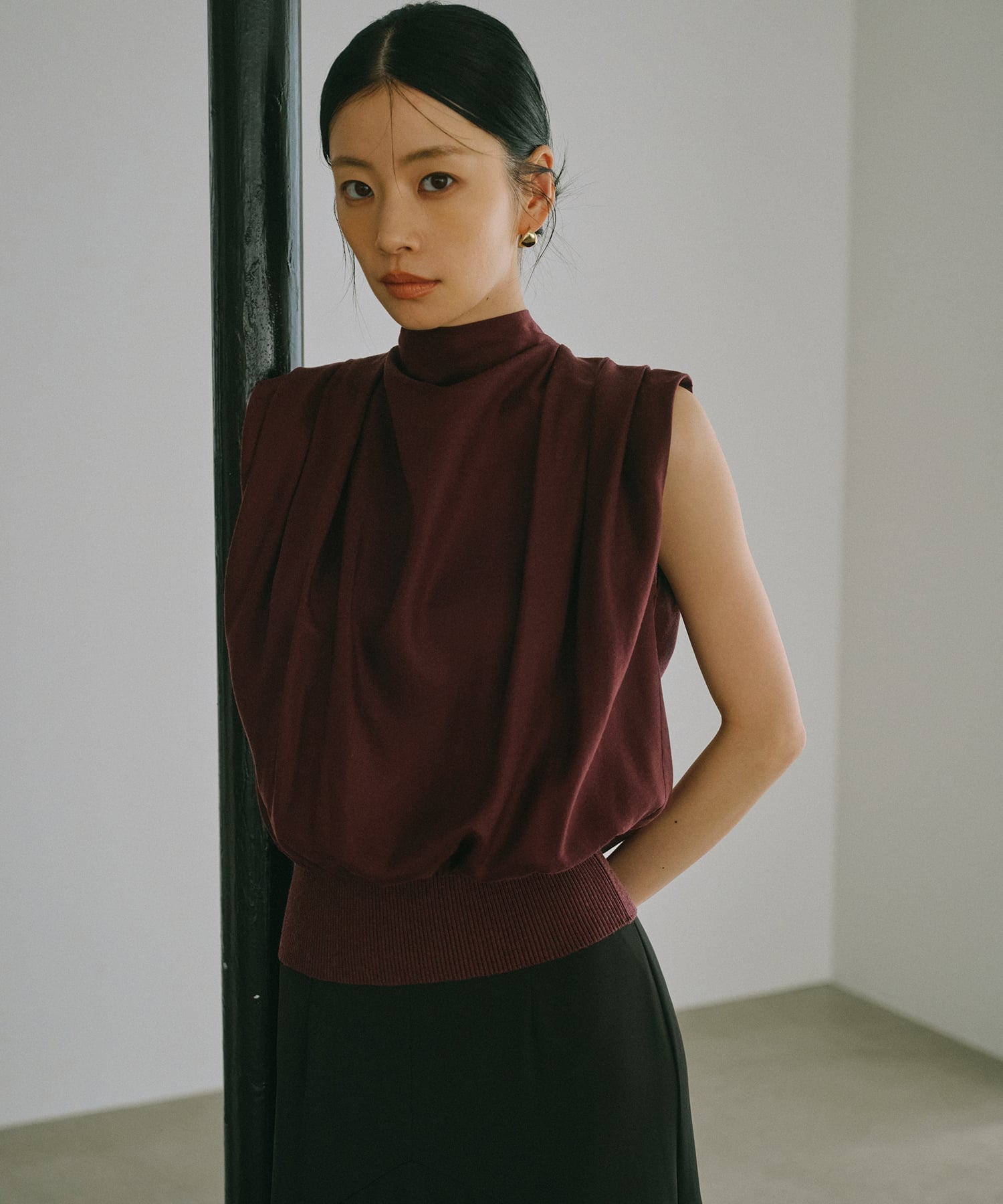 anuans キュプラドレープブラウス アニュアンス トップス シャツ・ブラウス ブラック【送料無料】